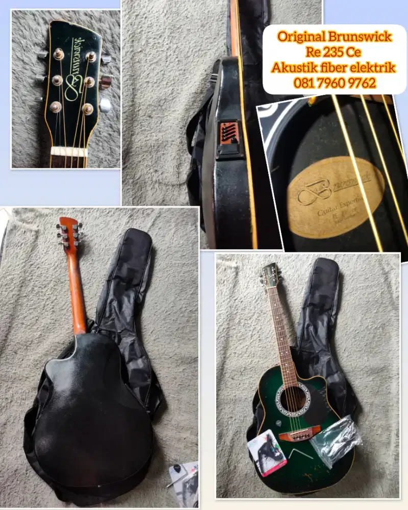 Gitar akustik elektrik original Brunswick belakang fiber Rare vintage