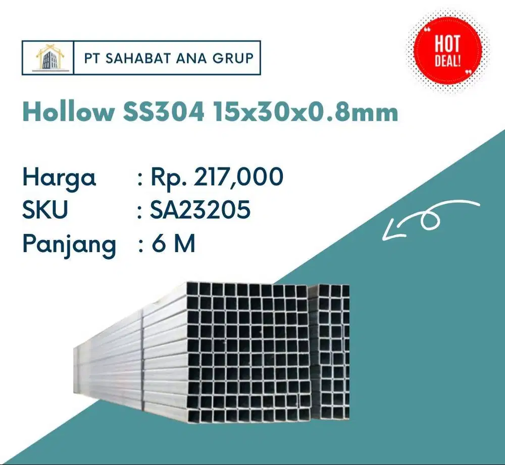 Hollow SS304 15x30x0.8mm