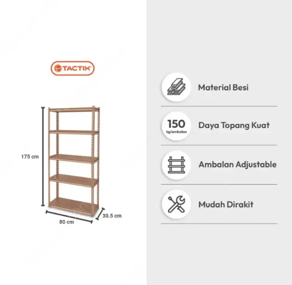 RAK/STORAGE 5T NORDEN 80X30.5X175CM TAWNY