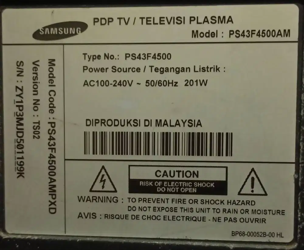 TV Plasma Samsung 43inch (bukan smart)