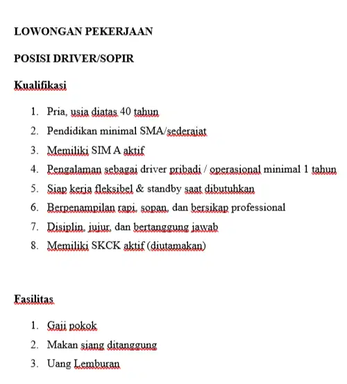 Lowongan Kerja Driver