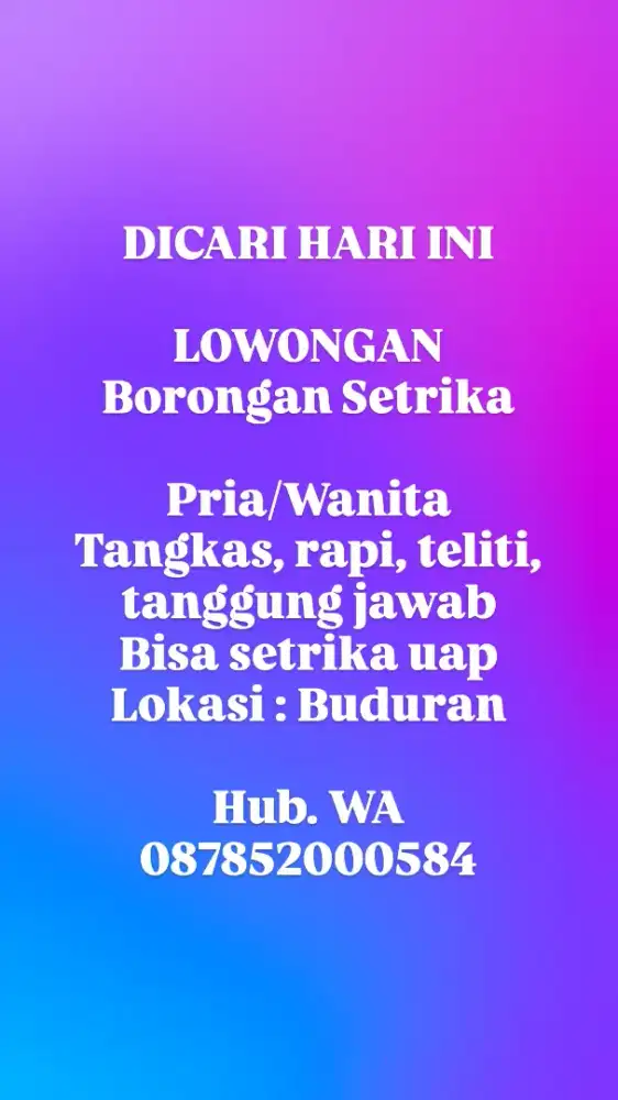 Dicari Borongan Setrika Laundry