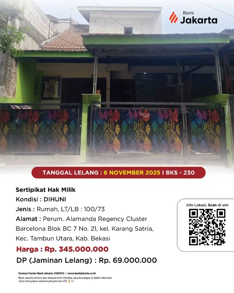 LELANG BANK DKI - DIJUAL VIA LELANG RUMAH PERUM ALAMANDA REGENCY BC 7