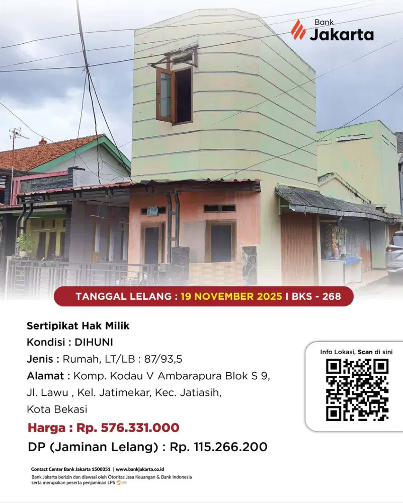 DIJUAL VIA LELANG - RUMAH KOMP. KODAU V AMBAPURA BLOK S 9