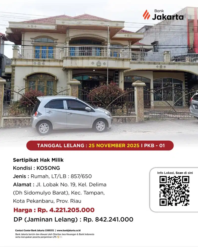 LELANG BANK DKI - DIJUAL VIA LELANG RUMAH JL. LOBAK NO. 19