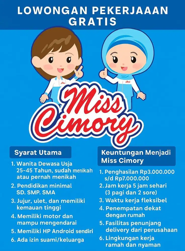 LOWONGAN KERJA MISS CIMORY PONDOK GEDE