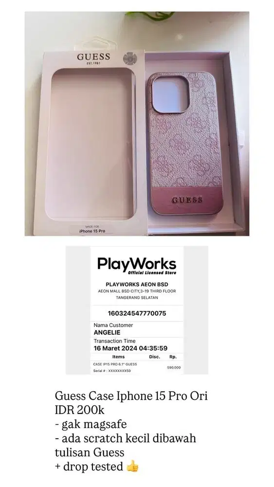 Preloved Case Guess Iphone 15 Pro 100% ORI