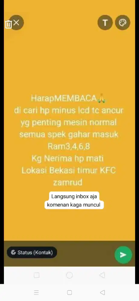 Di cari hp rusak lcd tc ancur nya