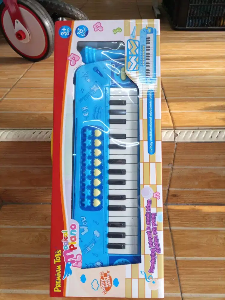 mainan anak piano set mic baterai