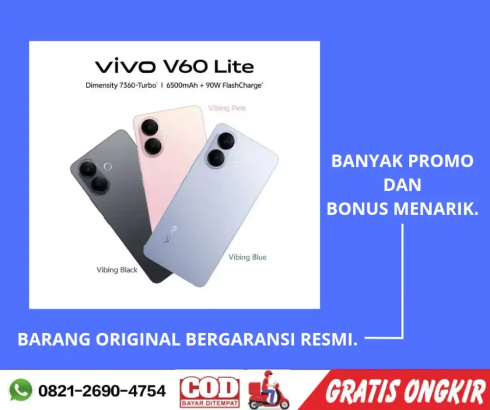 Vivo V60 Lite 8GB+8GB/256GB ,Baru,Segel Box,Garansi Resmi,Original