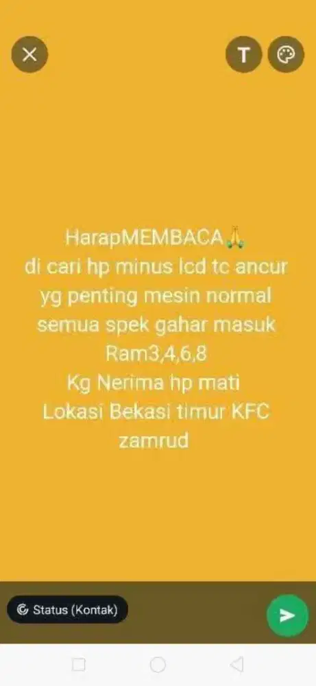 Di cari hp rusak lcd tc ancur nya