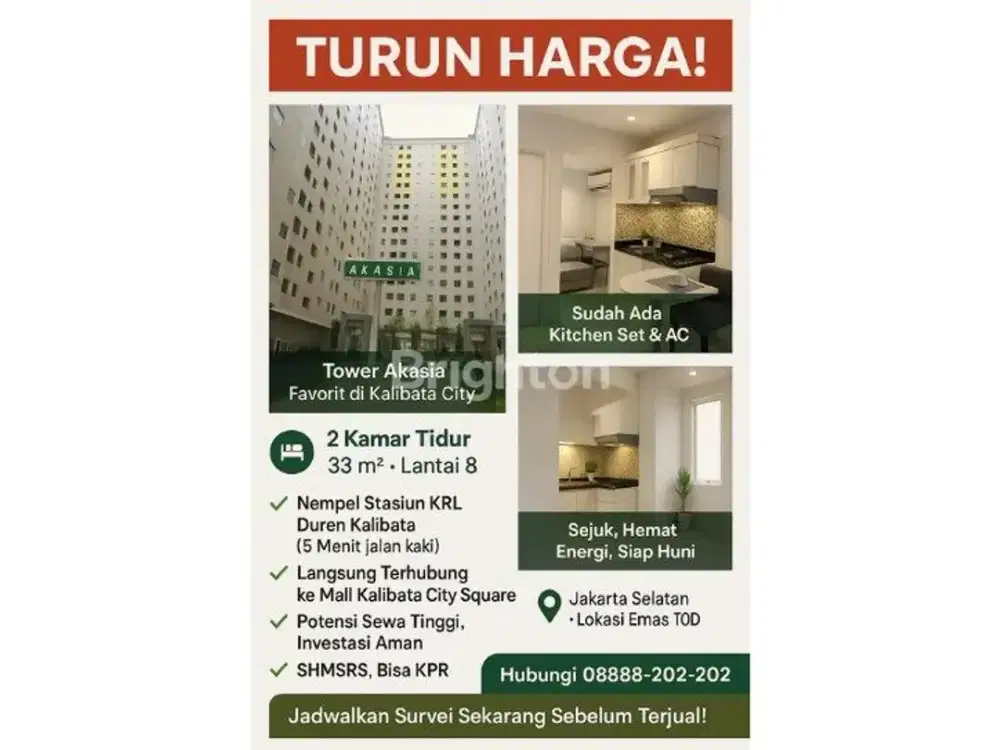 Turun Harga! Apartemen Kalibata 2 BR Siap Huni