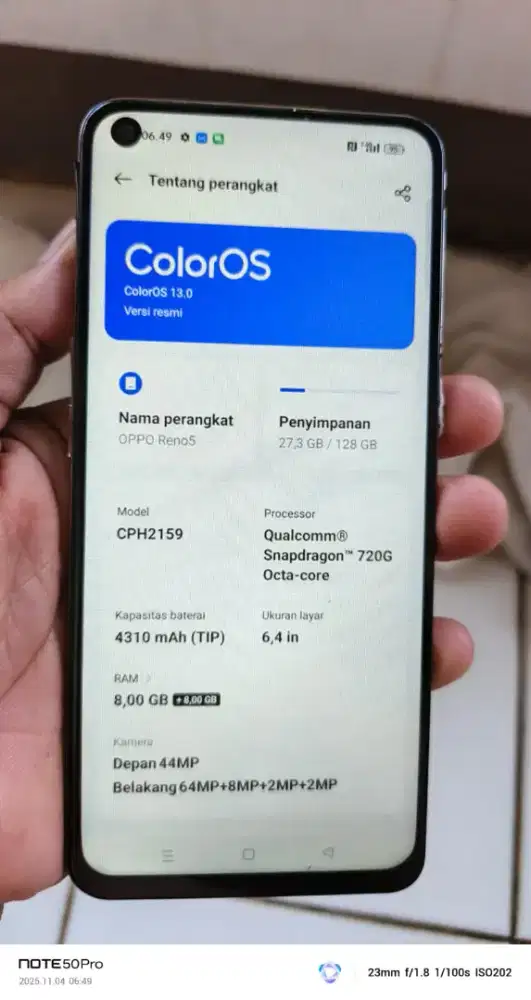 Opo. Reno 5 resmi. 8/128 mnus gantian lcd SMA tombol on of copot norml