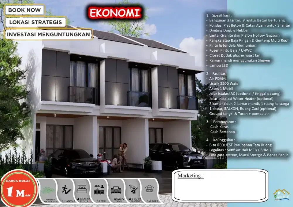 Dijual rumah baru 2lantai  jln ekonomi lokasi strategis  bebas banjir