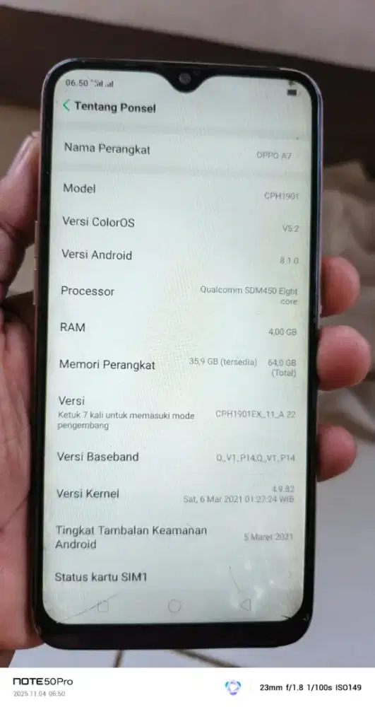 Opo. A7 resmi 4/64 mnus retak normal smua