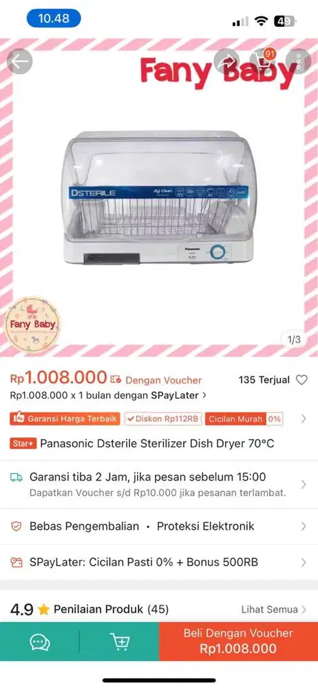 Panasonic Dsterile Sterilizer Dish Dryer 70°C