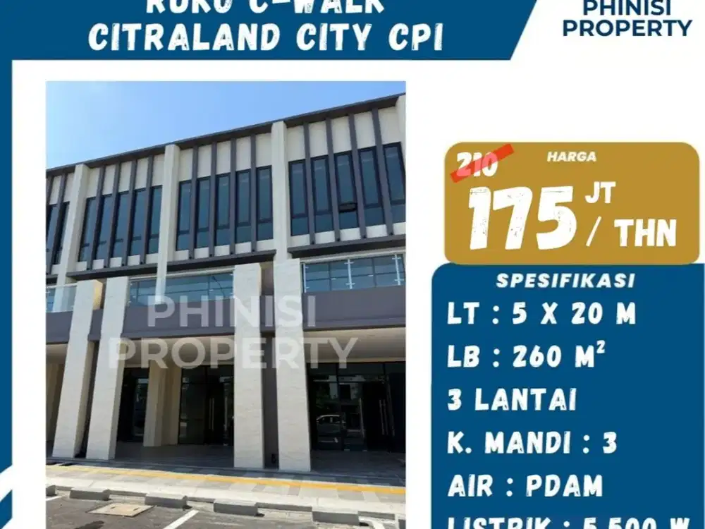 DISEWA Ruko terbaru Cwalk Citraland CPI Harga Termurah