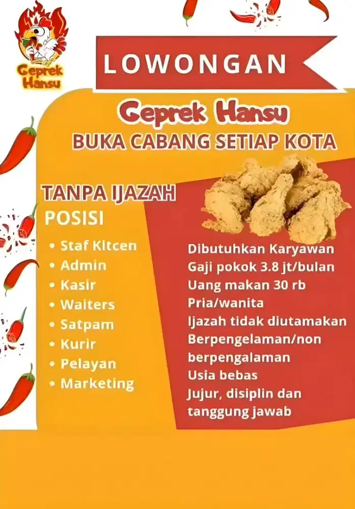 Lowongan kerja geprek hansu