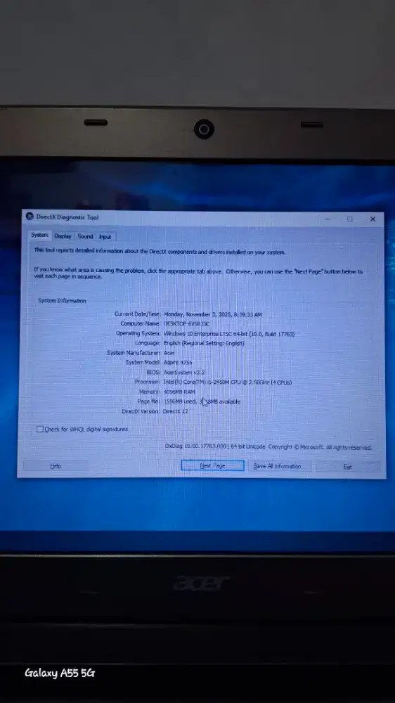 Laptop Acer Aspire type 4755G