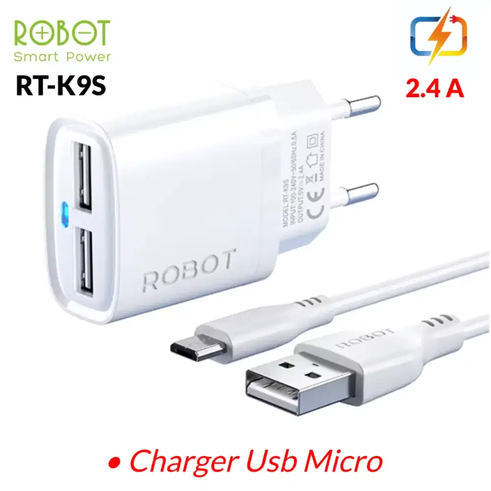 Charger Robot Usb Micro dan Type C 2.4A Dual Output