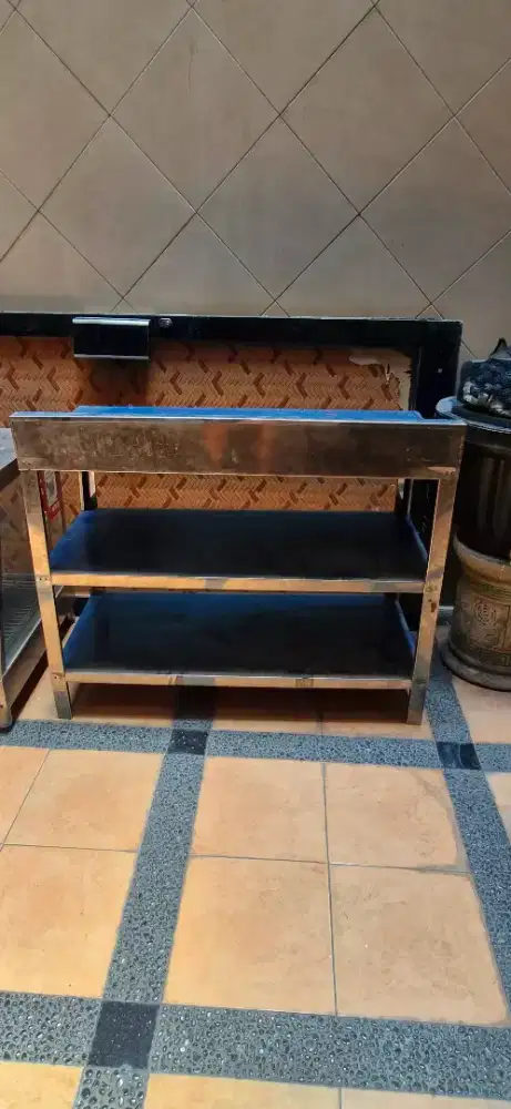 Meja Dapur Stainless Steels 3 Rak Serbaguna