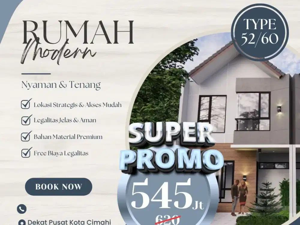 Cicilan Murah Rumah Modern Minimalis dekat Cipageran Cimahi Tanpa DP bisa KPR