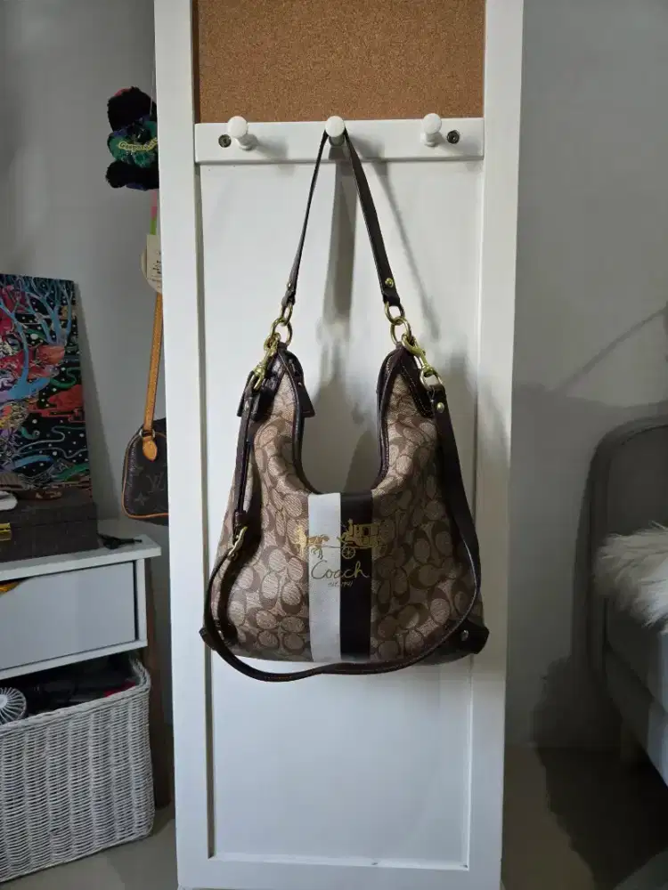 Coach Heritage Striped Brown Hobo Shoulder bag