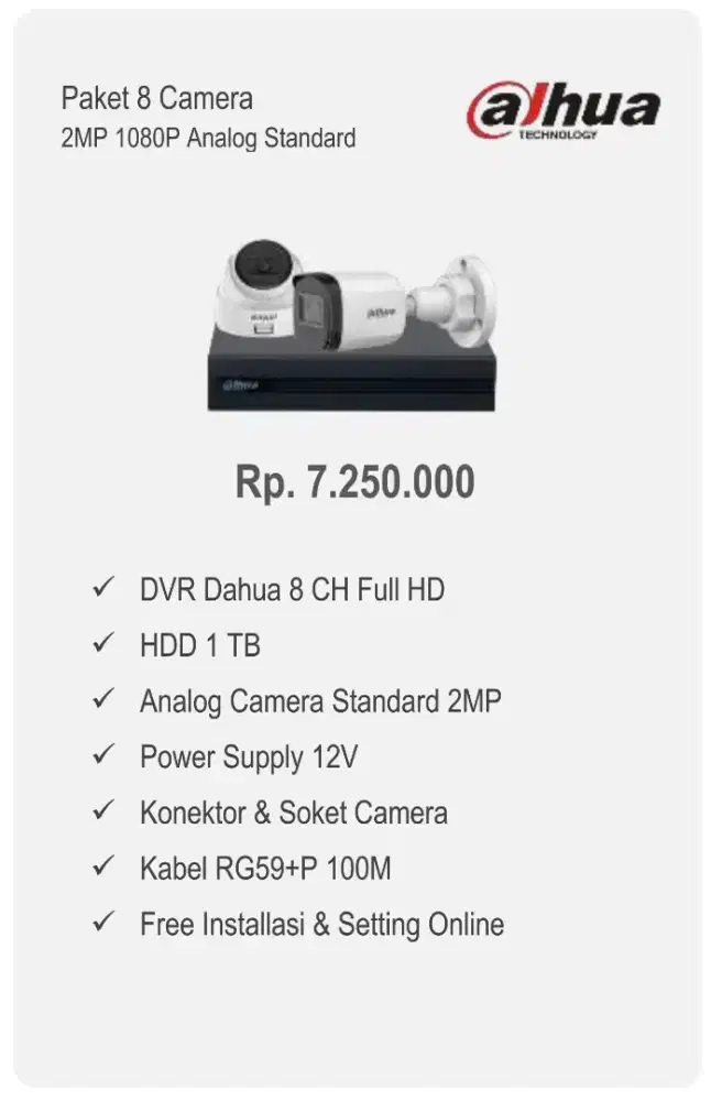 PAKET CCTV 8 CAMERA ANALOG DAHUA 2MP