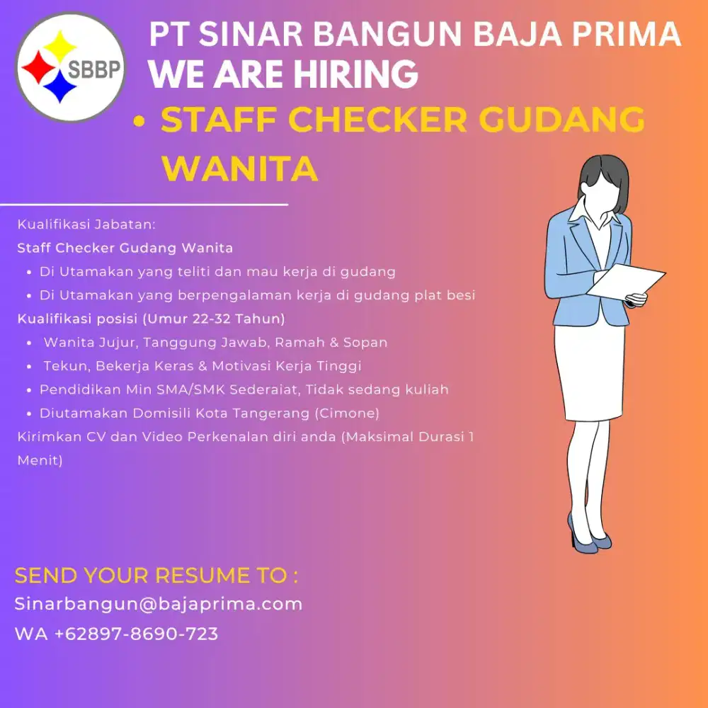 Di butuhkan Staff Checker Gudang WANITA