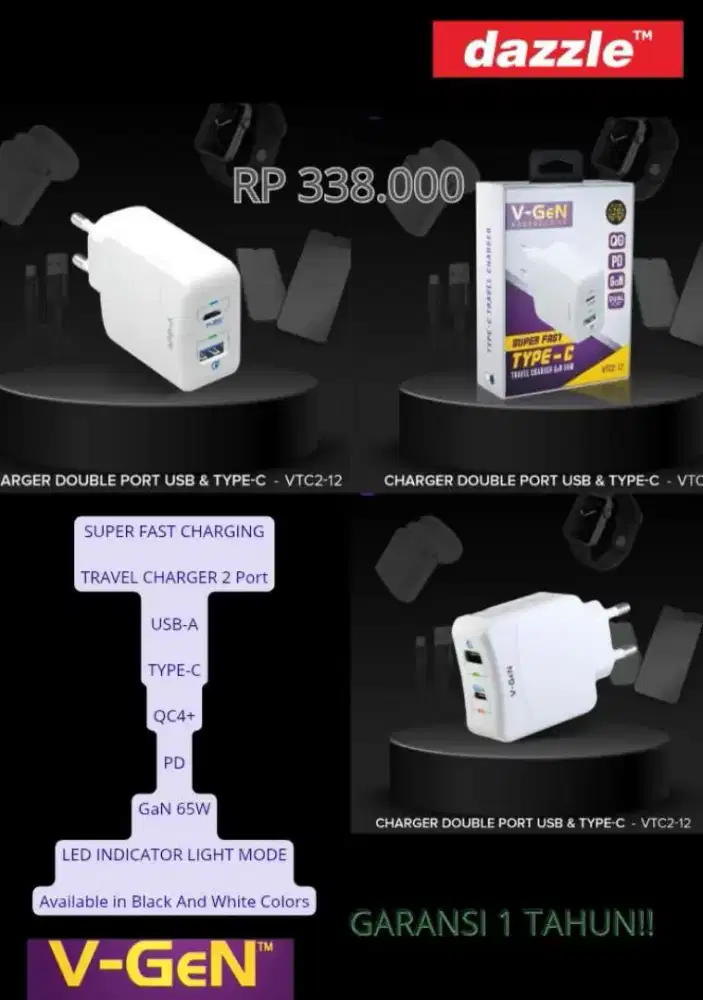 Vgen super fast charging travel charger 2 port