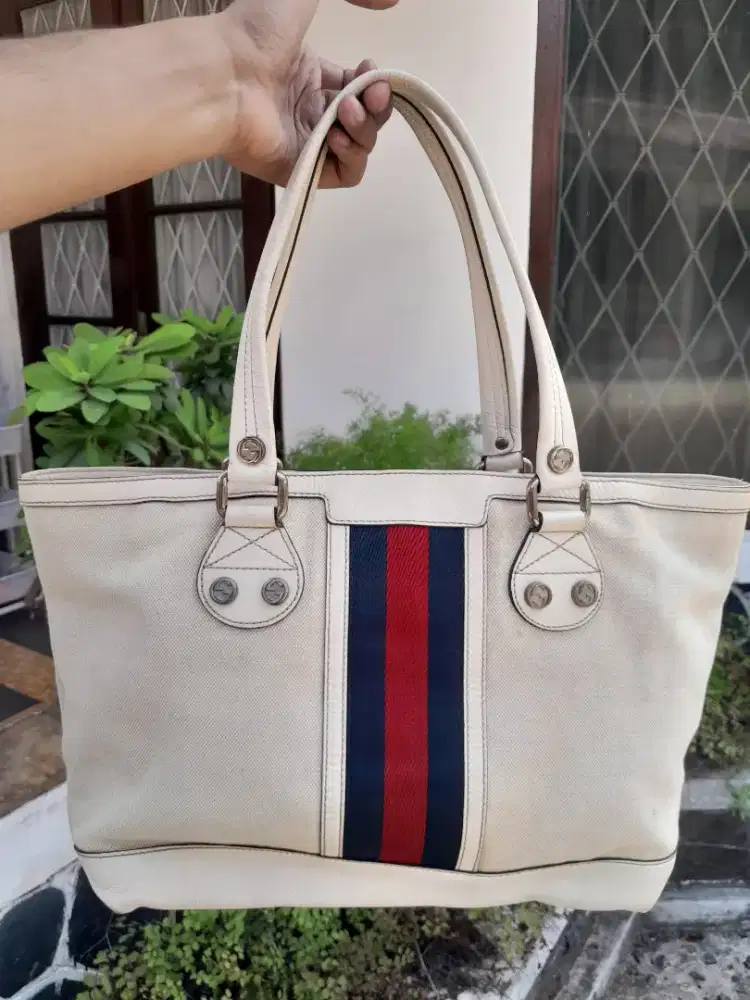 Shoulder Bag Gucci Canvas Cream Original