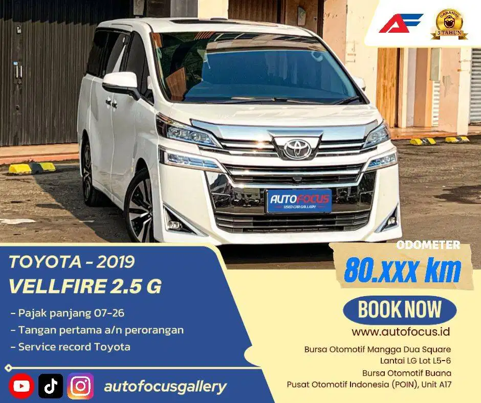 Toyota Vellfire 2.5 G AT putih Metalik 2019 Low Km record tgn 1
