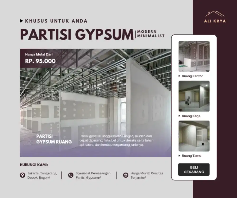 Harga Jasa Pasang Partisi Gypsum Untuk Ruang Kantor