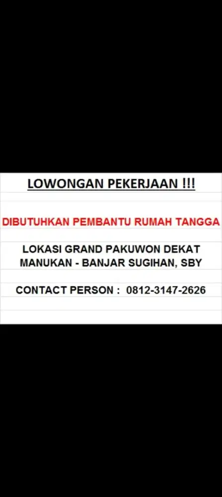 Dicari pembntu rumah tangga