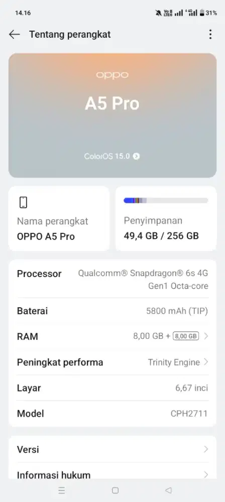 Oppo A5 pro 8/256 mulus no minus hanya unit hp nya saja