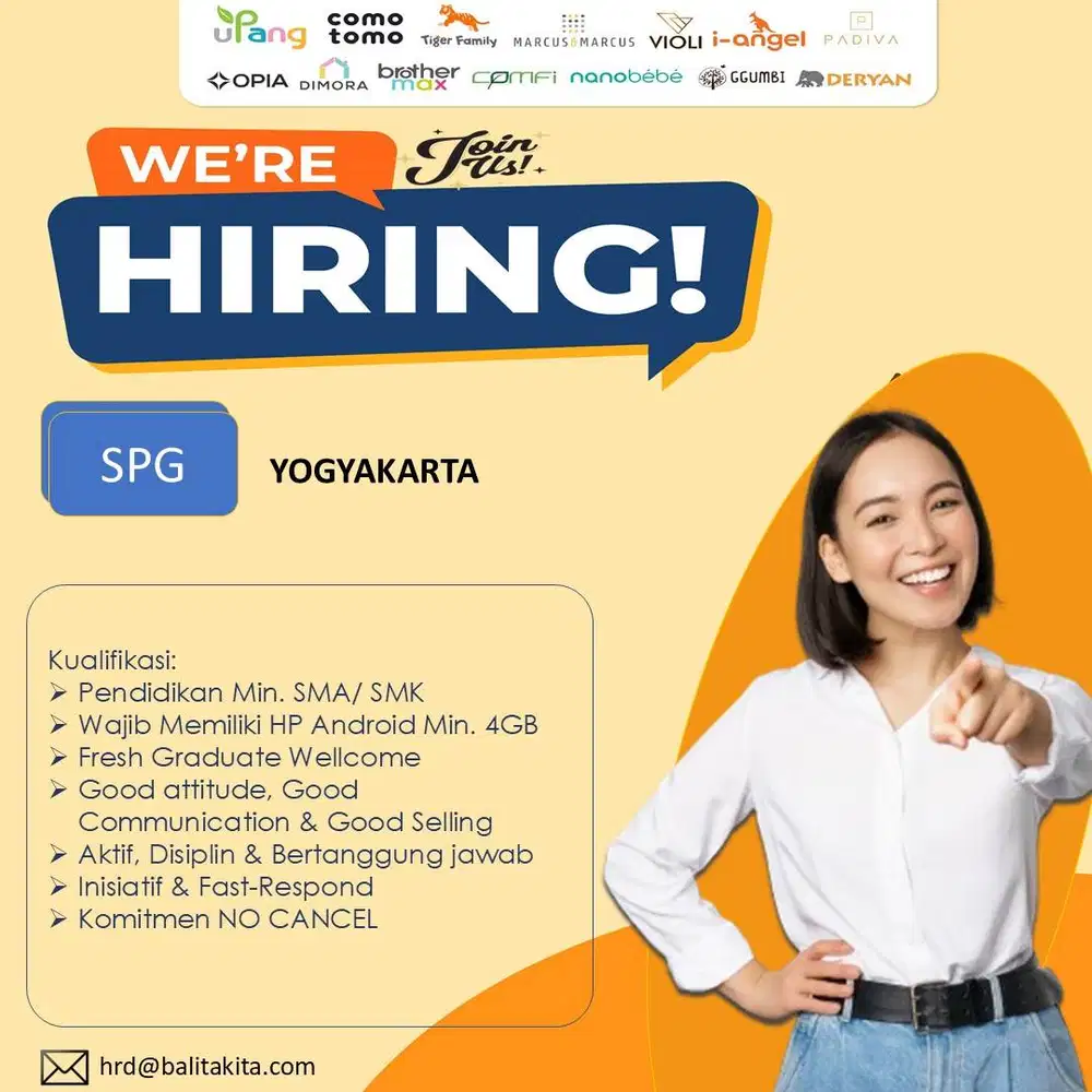 Dibutuhkan SPG untuk penempatan di baby shop area Jetis