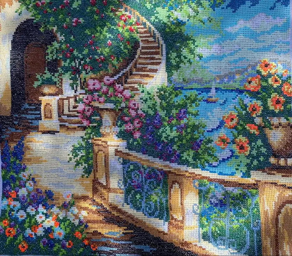 Strimin Sulam 'ON THE COTE D`AZUR' dgn Teknik Tusuk Silang (54x50cm)