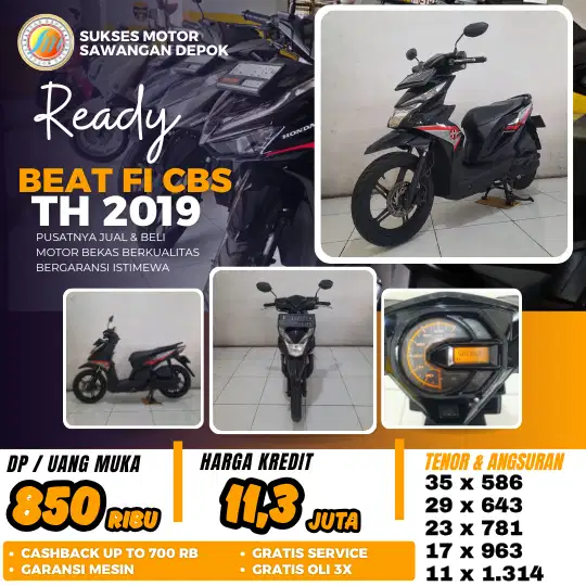 BERGARANSI CASH KREDIT HONDA BEAT FI CBS TH 2019 UNIT MULUS