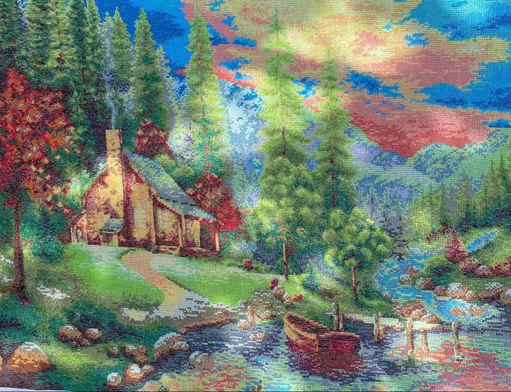 Strimin Sulam 'MOUNTAIN LANDSCAPE' dgn Teknik Tusuk Silang (120x80cm)