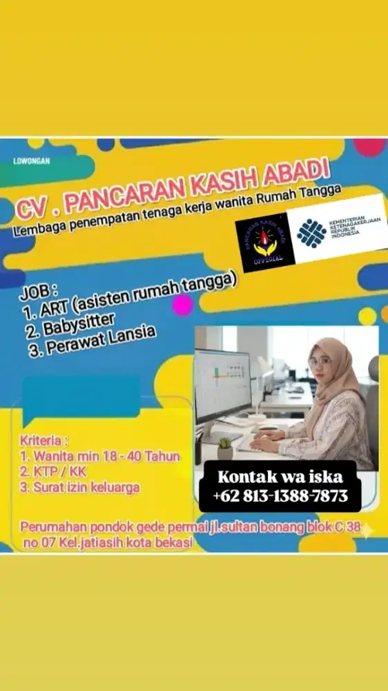 Lowongan kerja ART,babysitter,penjaga lansia