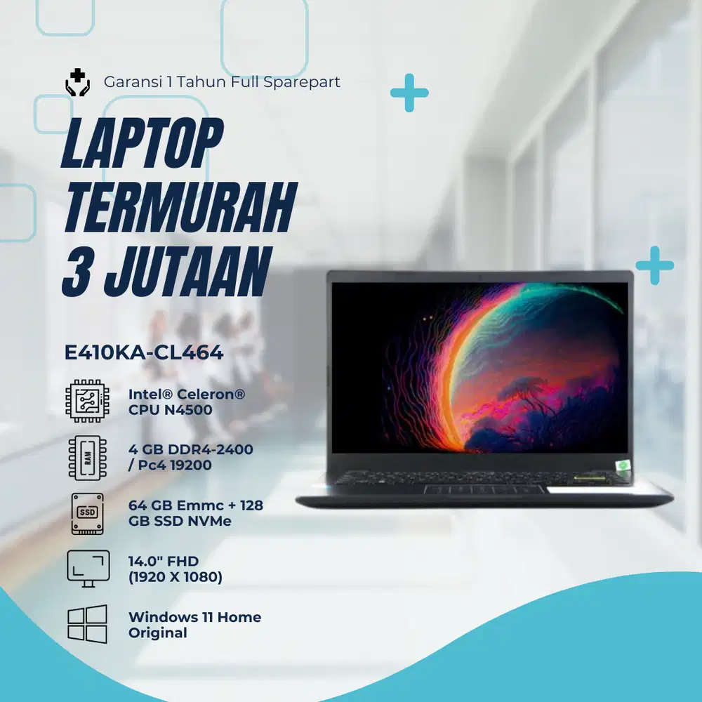 Laptop Sekolah Murah - Asus Celeron N4500 - RAM 4GB - SSD 128GB - 14
