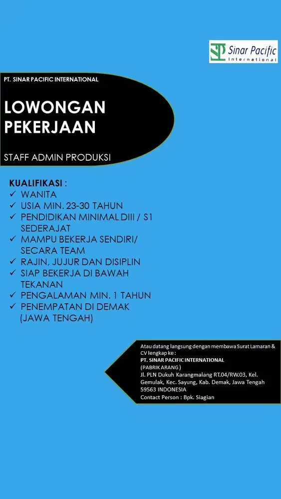 LOWONGAN PEKERJAAN SEBAGAI ADMIN PRODUKSI