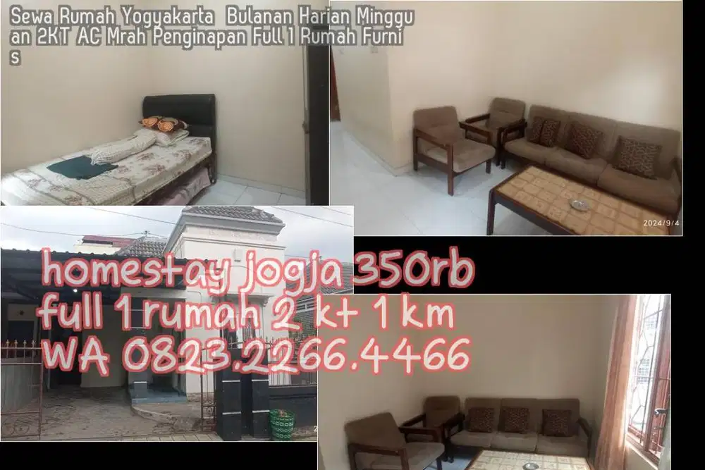 Sewa Rumah Yogyakarta  Bulanan Harian Mingguan 2KT AC Mrah Penginapan