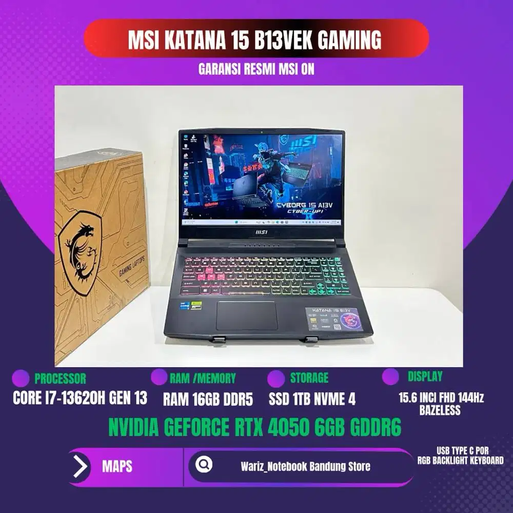 MSI KATANA 15 B13VEK CORE i7-1320H NVIDIA RTX 4050 RAM 16GB SSD 1TB NV
