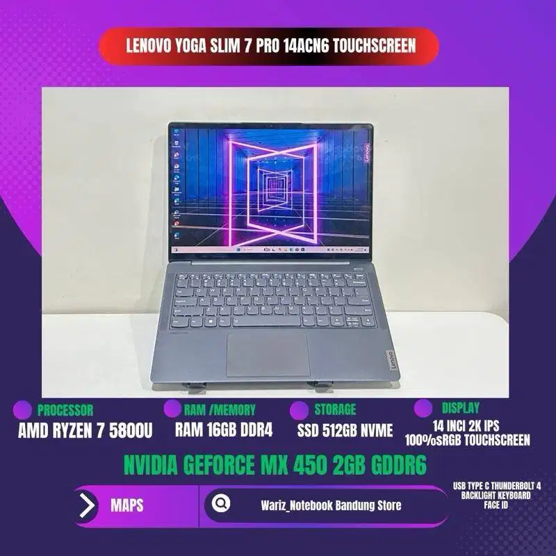 LENOVO YOGA SLIM 7 14ACN6 AMD RYZEN 7 5800U NVIDIA MX 450 RAM 16GB SSD