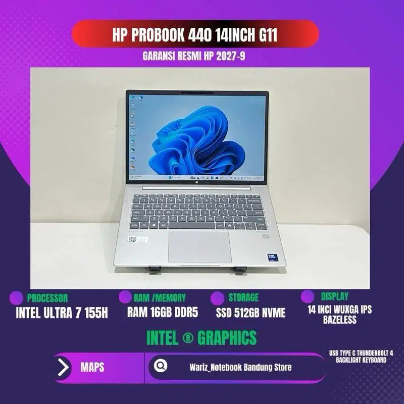 HP PROBOOK 440 G11 Intel ULTRA 7 155H RAM 16GB SSD 512GB 14inci WUXGA