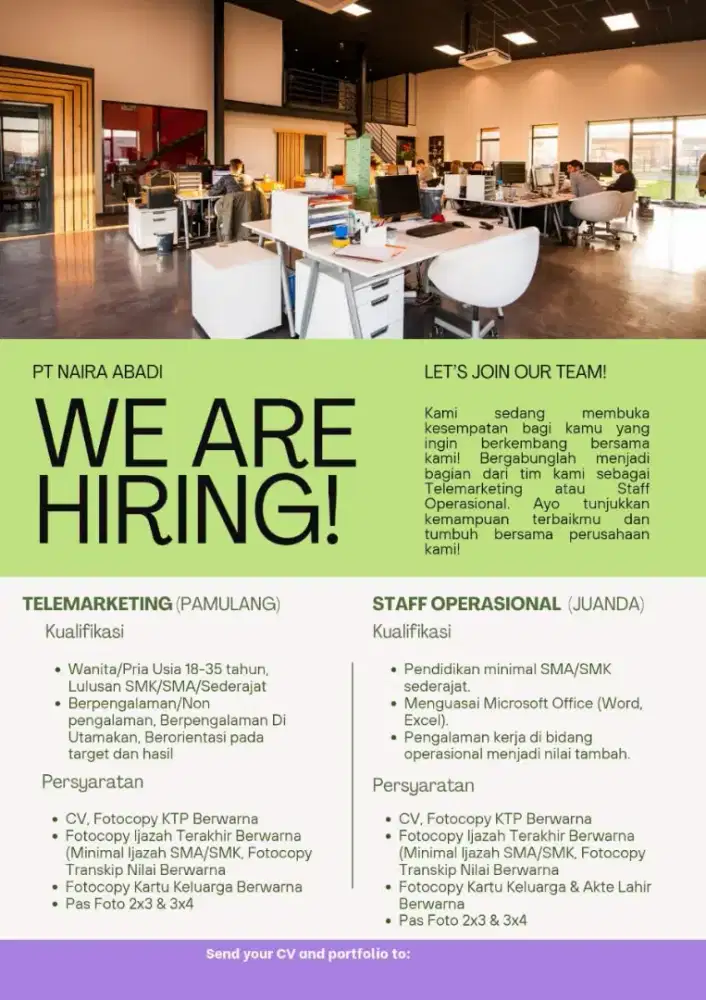 Lowongan kerja dibutuhkan segera