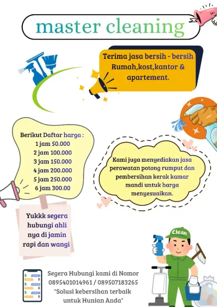 Jasa bersih2 bersih rumah dll