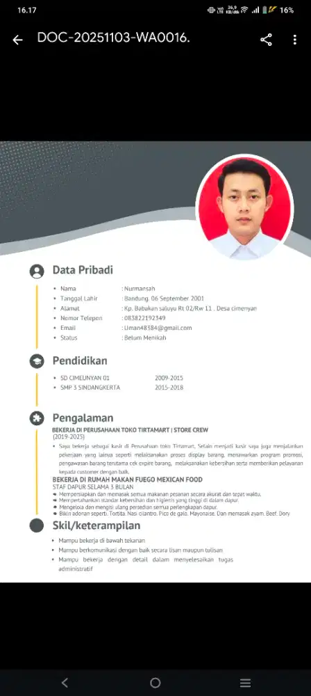 Butuh pekerjaan siap bekerja sesuai sop perusahaan