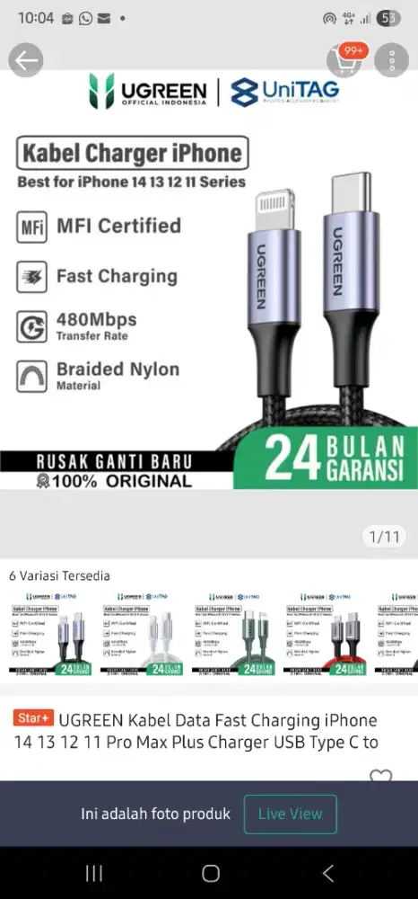 UGREEN Kabel untuk  Iphone C to Lighting, BARU, 'GA JADI PAKAI